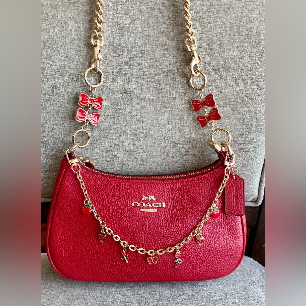 Last 1nwt4pcs Coach Teri Shoulder Bagcv934gold/Bold Red Fast Shipping